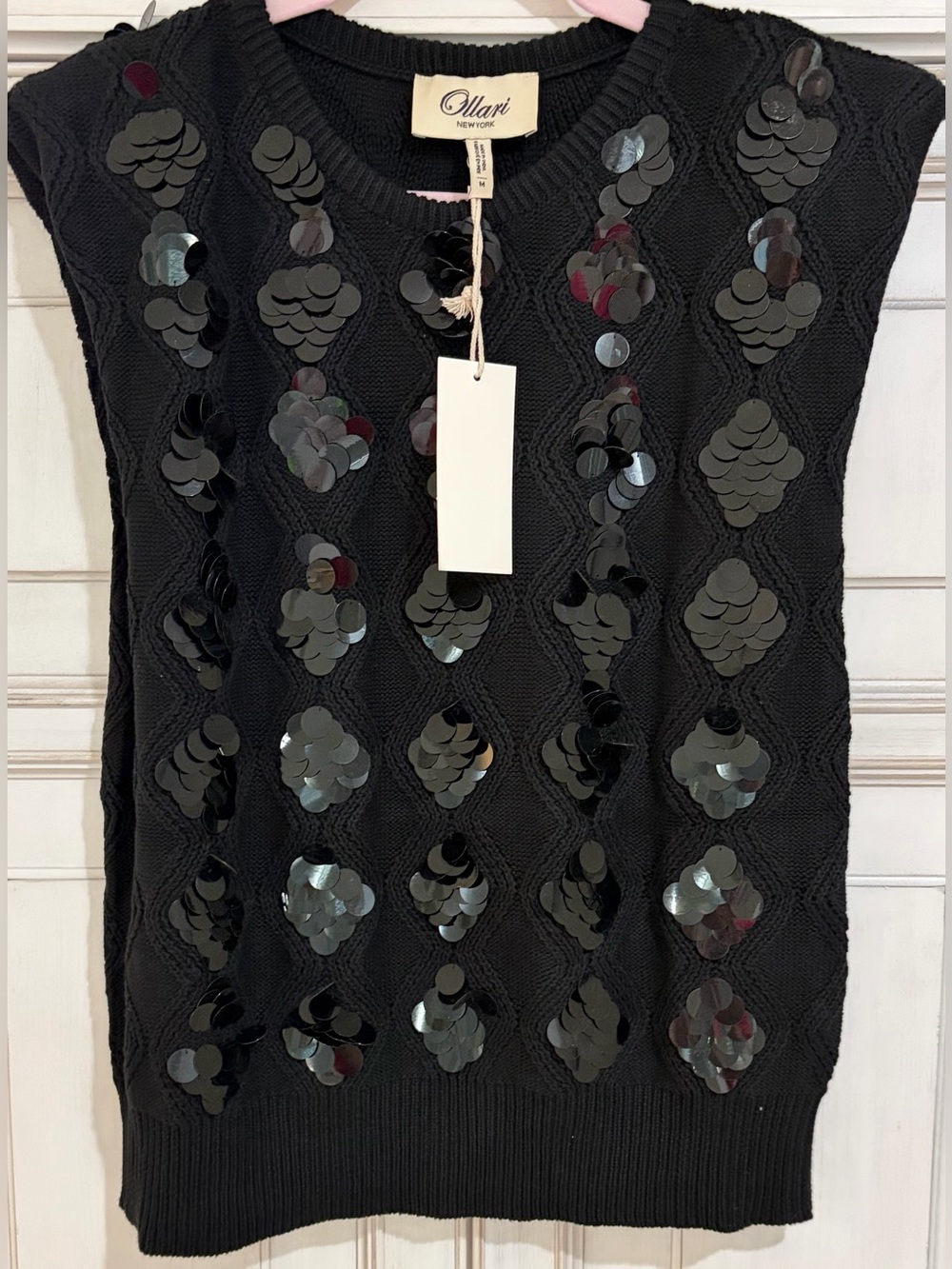 NWT SZ M Anthropologie Ollari New York Black Sequin Knit Shell